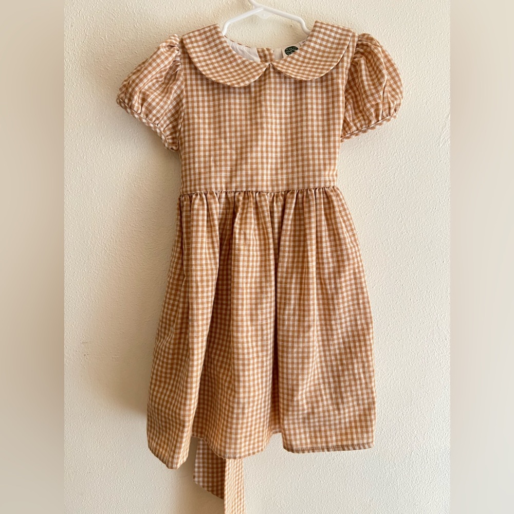 Nobler Wild Beige Gingham Plaid Prairie Peter Pan Dress Size 5T